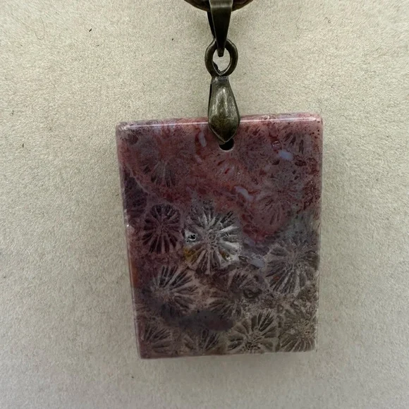 Rectangle Coral Fossil Pendant Necklace - Picture 6 of 14